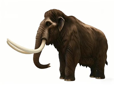 Woolly Mammoth With Brown Fur And Long Tusks In Standing Pose On White Background 3d model