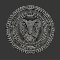 Circular Metal Decorative Home Item With Ram Head Relief And Decorative Beads