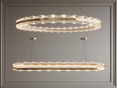 Modern Circular Chandeliers With Wave Pattern And Gold Frame Hanging In Interior 3d model