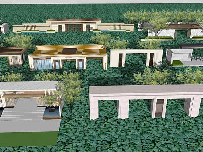 Elegant Modern Entrance Gate Design With Landscaped Greenery And Stone Archway In Resort Villa 3d model