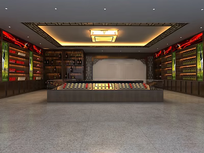 Tobacco and Alcohol Store Interior With Well Organized Shelves And Various Products 3d model