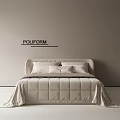 Poliform Double Bed With Upholstered Headboard And Quilted Neutral Bedspread 3d model