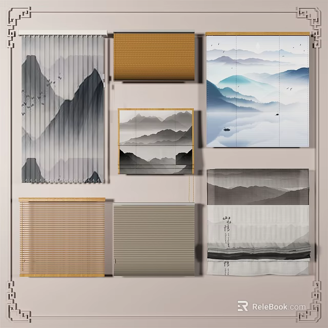 Modern Window Blinds With Mountain Water Patterns And Various Color Options 3d model