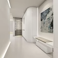 Basement Interior With White Tones Wine Rack Bench And Art 3d model