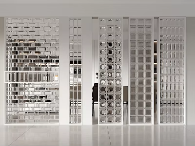 Modern Room Dividers With Geometric Cutouts And Transparent Panels For Interior Design 3d model