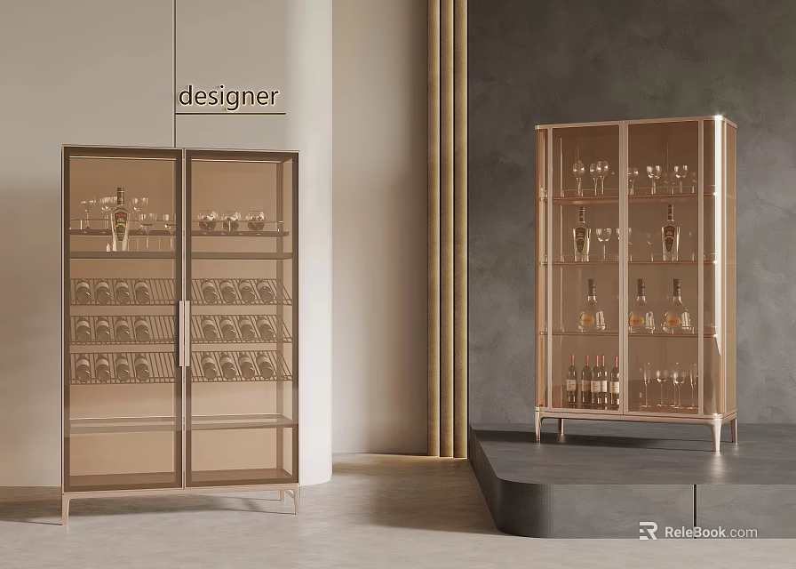 Designer Modern Wine Cabinet With Glass Doors Metal Frame And Wine Glasses Bottles Storage 3d model 