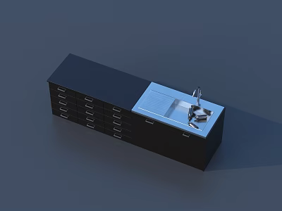 Modern Bathroom Vanity with Black Cabinet Blue Countertop Faucet and Drawers 3d model