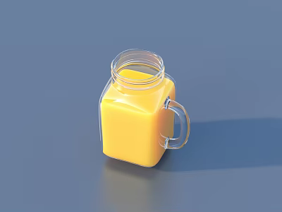 Vibrant Yellow Beverage in Square Glass Jar with Handle on Blue Background 3d model