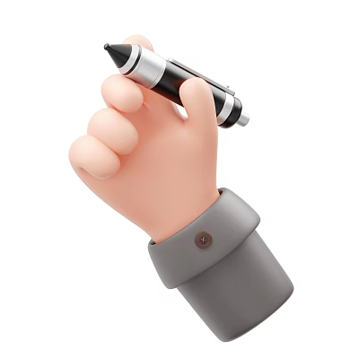 Cute Cartoon Hand Decorative Ornament Set with Fountain Pen Gray Cuff and Brown Button 3d model