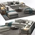 Cozy Modern Sofa Coffee Table Set with Pillows Blanket and Side Table Lamp 3d model