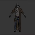 Sci Fi Character With Silver Helmet Red Goggles And Brown Long Coat Armor Gear 3d model
