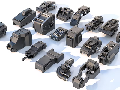 Industrial Equipment Collection Of Black Mechanical Parts And Precision Engineered Components 3d model