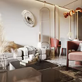 Elegant Modern Living Dining Room Interior With Sofa Coffee Table Dining Set And Pendant Lights