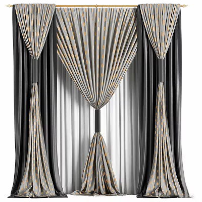 Elegant Fan Shaped Curtains With Black White And Gold Accents For Home Decor 3d model