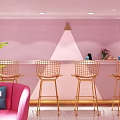 Pink Themed Bubble Tea Shop Interior With Mirrored Walls Staircase And Floral Decor