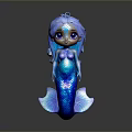 Cute Blue Mermaid Doll With Sparkling Hair Tail And Reflection On Gray Background