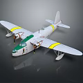 Vintage Passenger Airplane Model Featuring White Body Green Nose And Yellow Striped Wings