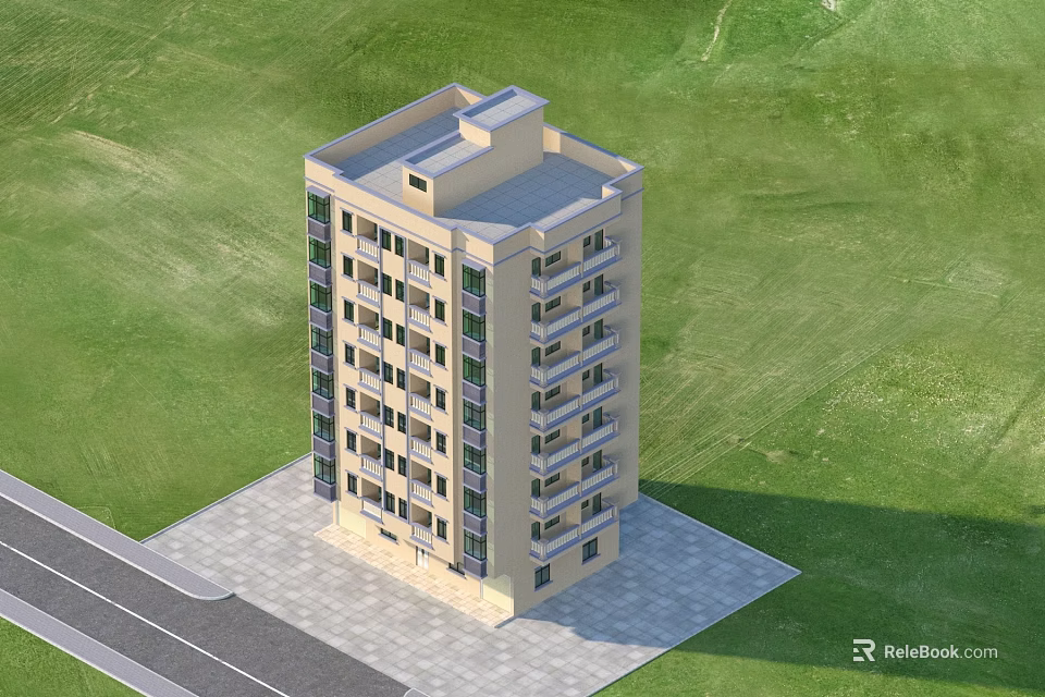 Modern Detached Villa Exterior with Green Lawn Multiple Floors and Paved Area 3d model 