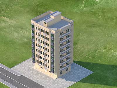 Modern Detached Villa Exterior with Green Lawn Multiple Floors and Paved Area 3d model