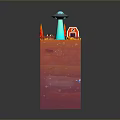 Colorful Layered 3D Structure with Top Platform UFO Red Cones and Small Fences