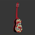 Three Colorful Hand Painted Ukuleles As Musical Instruments With Art Supplies And Decorative Patterns
