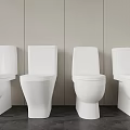 Four White Toilets Design In Modern Bathroom Arranged Against Light Wall With Dark Floor