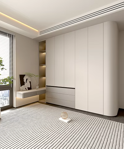Modern White Wardrobe Interior Design With Cabinet Doors Drawers And Open Shelves 3d model