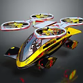 Futuristic Yellow And Black Helicopter With Four Rotors Modern Streamlined Design