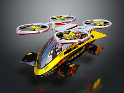 Futuristic Yellow And Black Helicopter With Four Rotors Modern Streamlined Design 3d model
