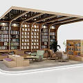 Library Reading Area Bookcase Leisure Sofa Chair Curtain Bookshelf Plant Bookstore Reading Area Reading Room 3d model