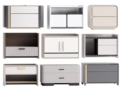 Modern Bedside Table Designs Featuring Various Styles Storage Drawers And Colors 3d model