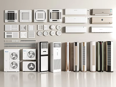 Different Types of Air Conditioner Fans Including Wall Mounted Floor Standing and Window Type Models 3d model