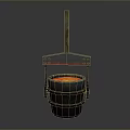 Rusty Metal Bucket With Glowing Red Yellow Molten Liquid And Hanging Metal Frame