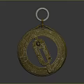 Ancient Golden Circular Decorative Object With Intricate Carvings And Ring Top