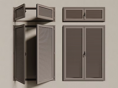 Different Styles of Wall Mounted Shutters in Open and Closed Positions for Home Decor 3d model