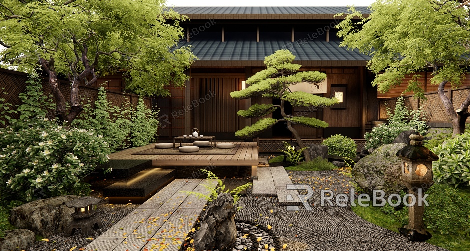 Japanese Zen Courtyard Garden Homestay Courtyard Landscape Country Courtyard Bluestone Ting Step Dry Landscape Courtyard Landscape Trees Plant Landscape Landscaping Courtyard Entrance Door model