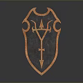 Medieval Dark Metal Shield With Bronze Edges Trident Symbol And Riveted Design