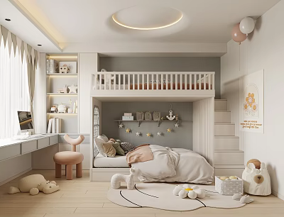 Modern Kids Bedroom Interior With Bunk Bed Cozy Decor And Toys 3d model