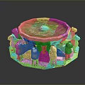 Octagonal Stone Fountain With Multiple Sheep Statues As Base Support