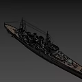 Detailed Historical Naval Warship Model With Turrets And Deck Features