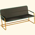 Modern Outdoor Bench With Green Woven Seat And Golden Metal Frame