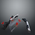 Black White Firearms Display With Rifles Pistols Bullets And Tactical Components 3d model