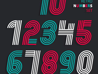 Retro Numbers Silhouette Design With Vintage Style Vibrant Colors And Digits Set 3d model