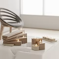 Modern Wooden Candle Holders With Lit Candles And Stacked Design In Minimalist Room