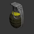 Hand Grenade With Metal Body Yellow Markings And Safety Pin Design