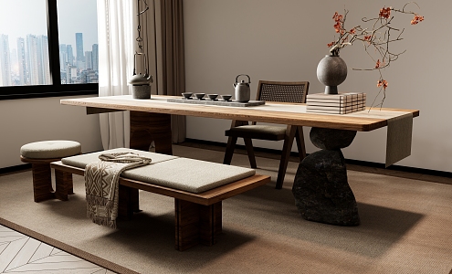 New Chinese Zen Tea Table and Chair Combination 3d model