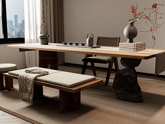 New Chinese Zen Tea Table and Chair Combination 3d model