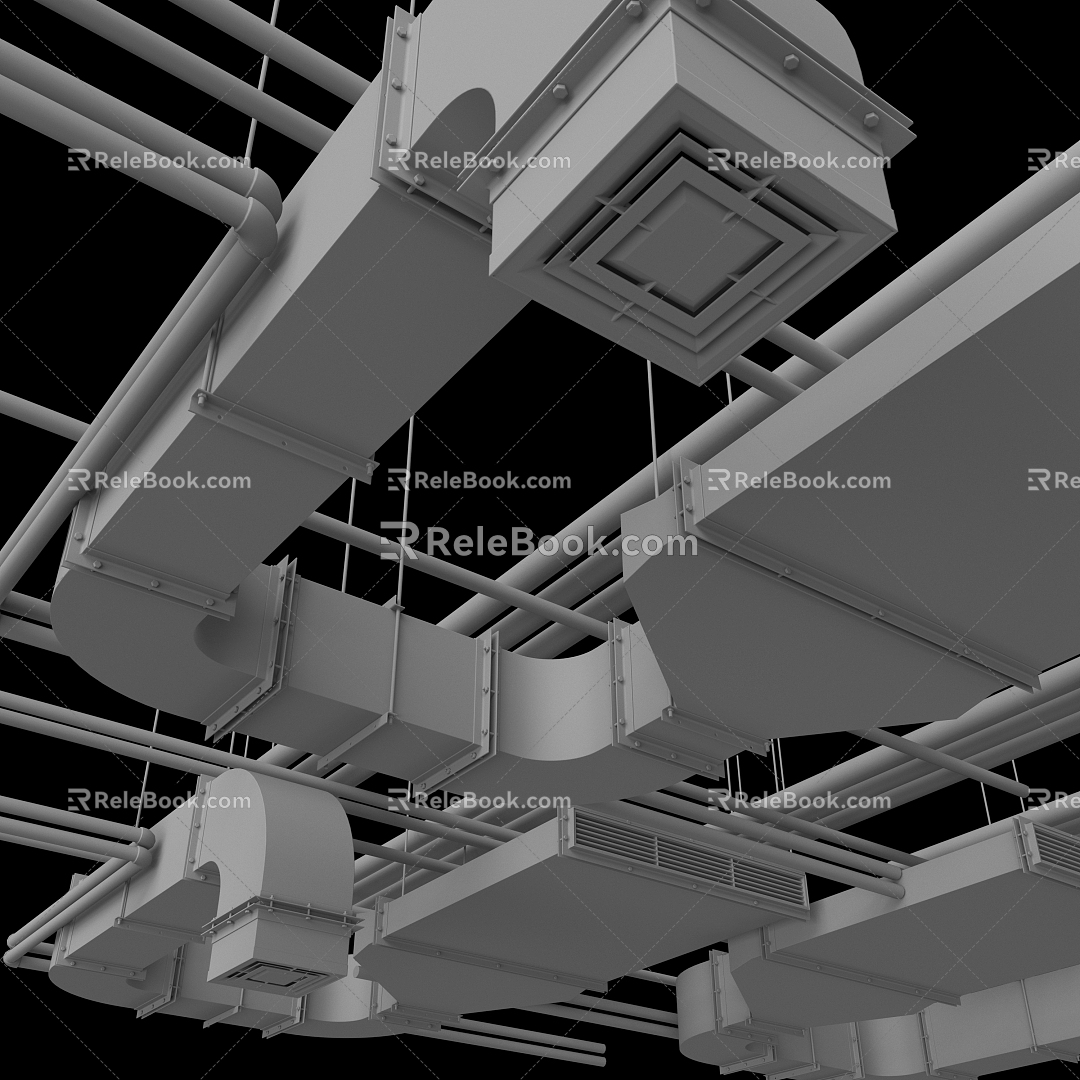 Exhaust pipe of central air conditioning duct machine in public space 3d model