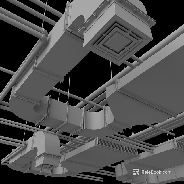 Modern Parking Garage Ceiling Structure With Metal Pipes Ventilation Systems And Lighting Fixtures 3d model 