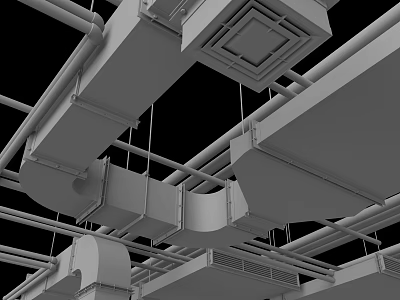 Modern Parking Garage Ceiling Structure With Metal Pipes Ventilation Systems And Lighting Fixtures 3d model